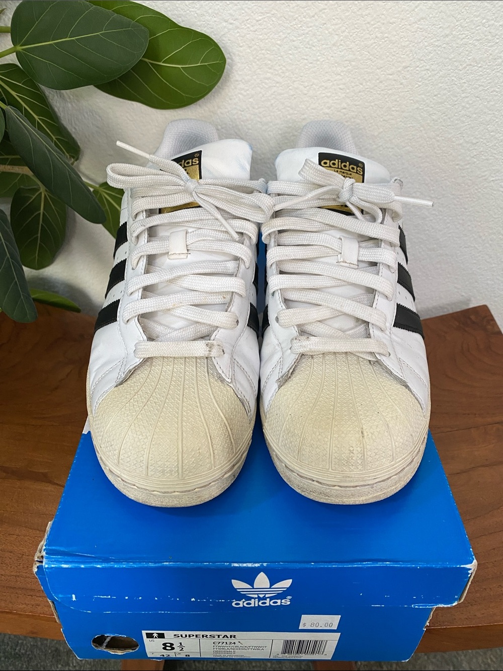 adidas White Black Shell-Toe Superstar Sneakers